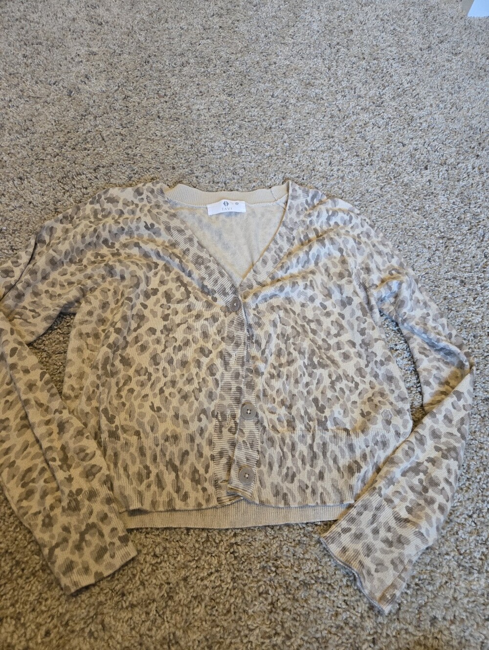 💖Tavi Light Beige Animal Print V-Neck Cardigan Sweater